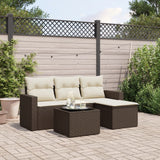 Salon de jardin avec coussins 5 pcs marron résine tressée