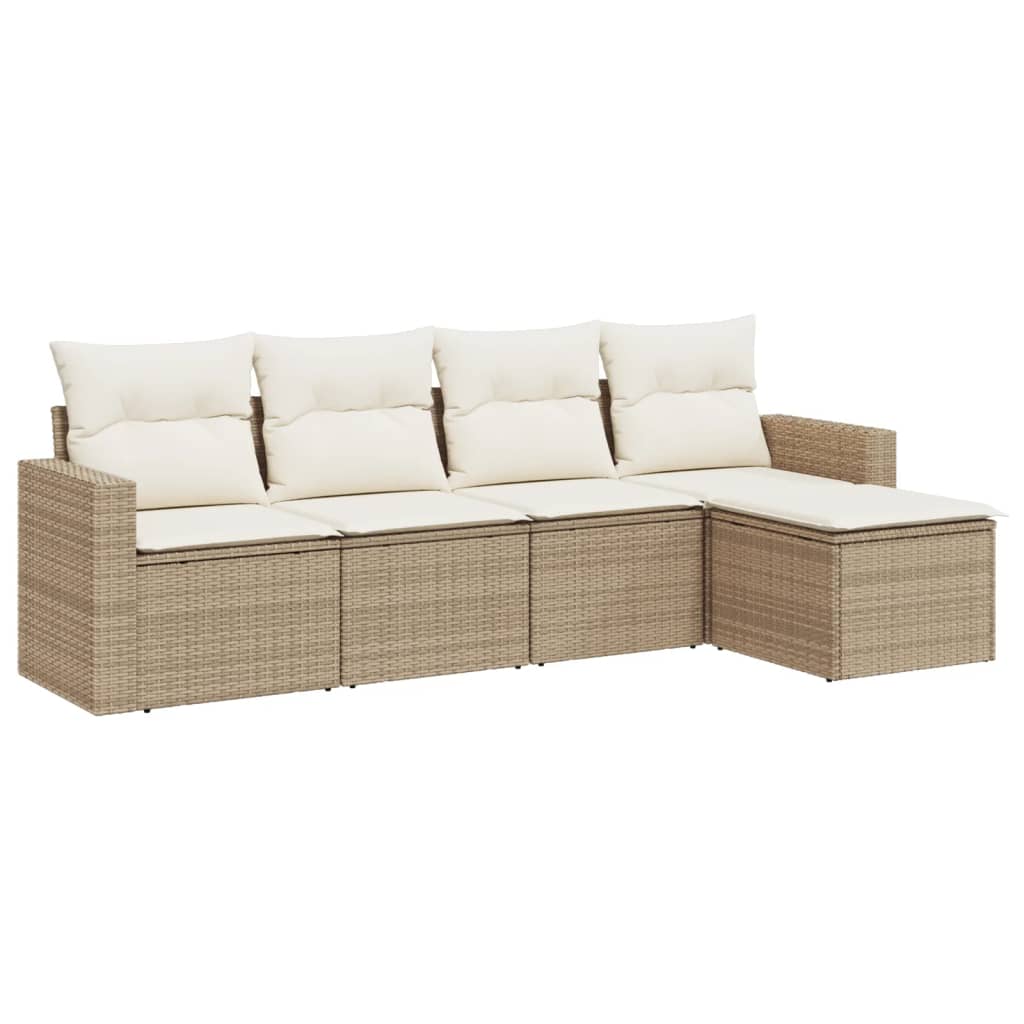 Salon de jardin avec coussins 5 pcs beige résine tressée