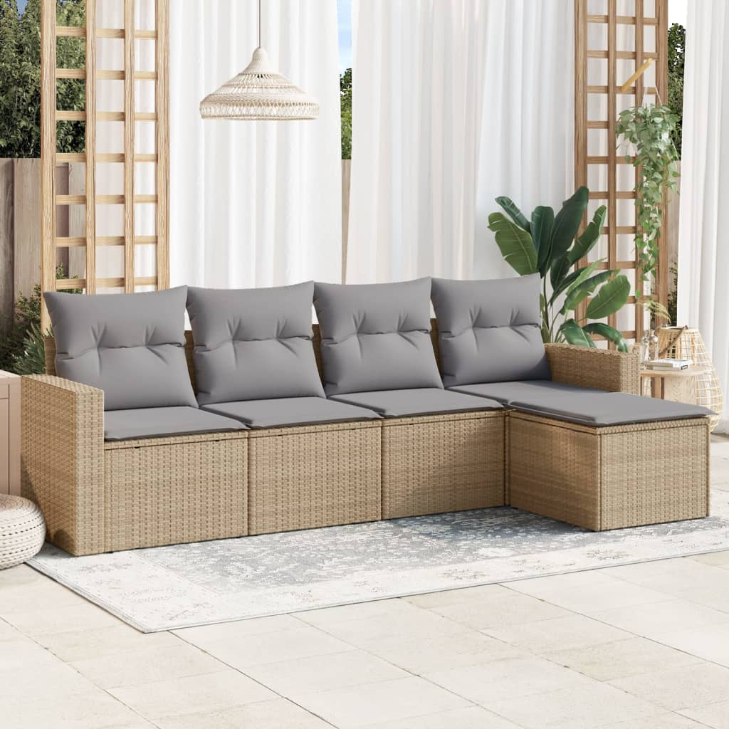 Salon de jardin avec coussins 5 pcs beige résine tressée