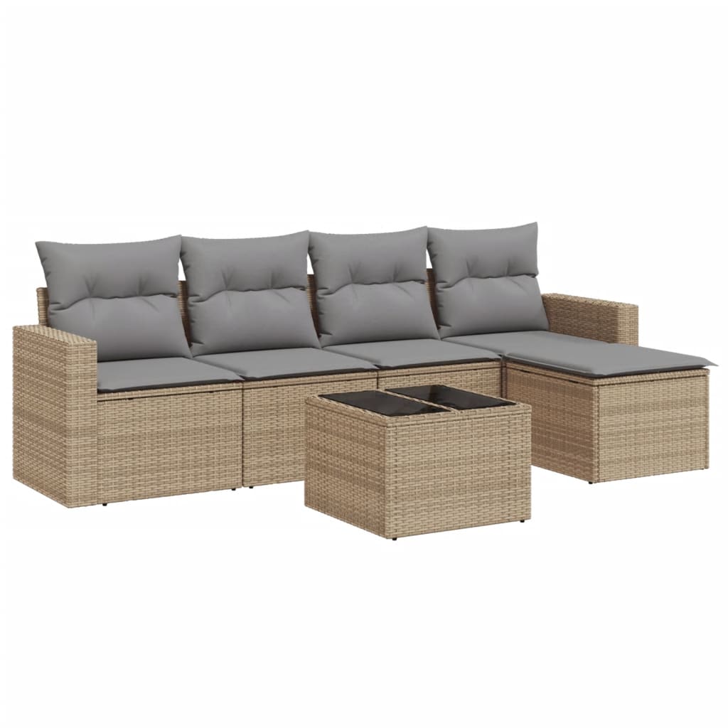 Salon de jardin avec coussins 6 pcs beige résine tressée