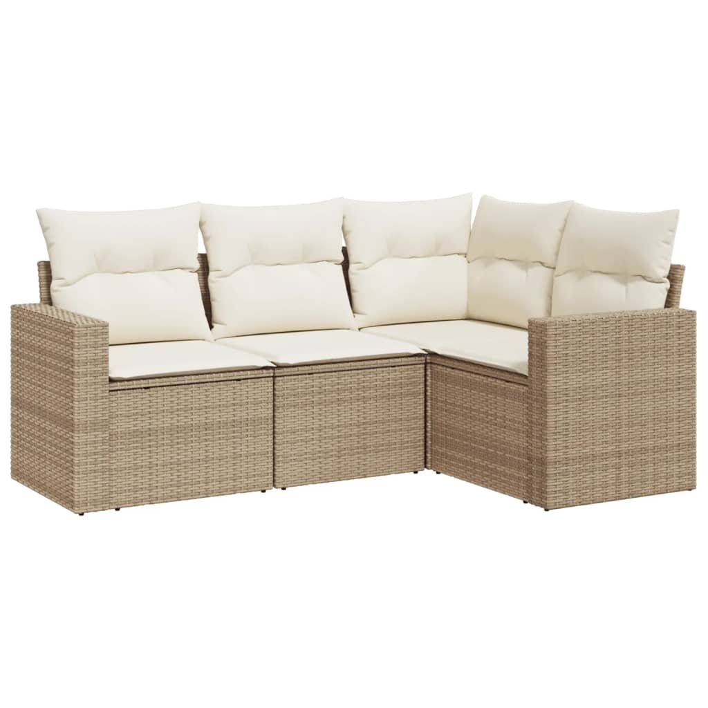 Salon de jardin avec coussins 4 pcs beige résine tressée