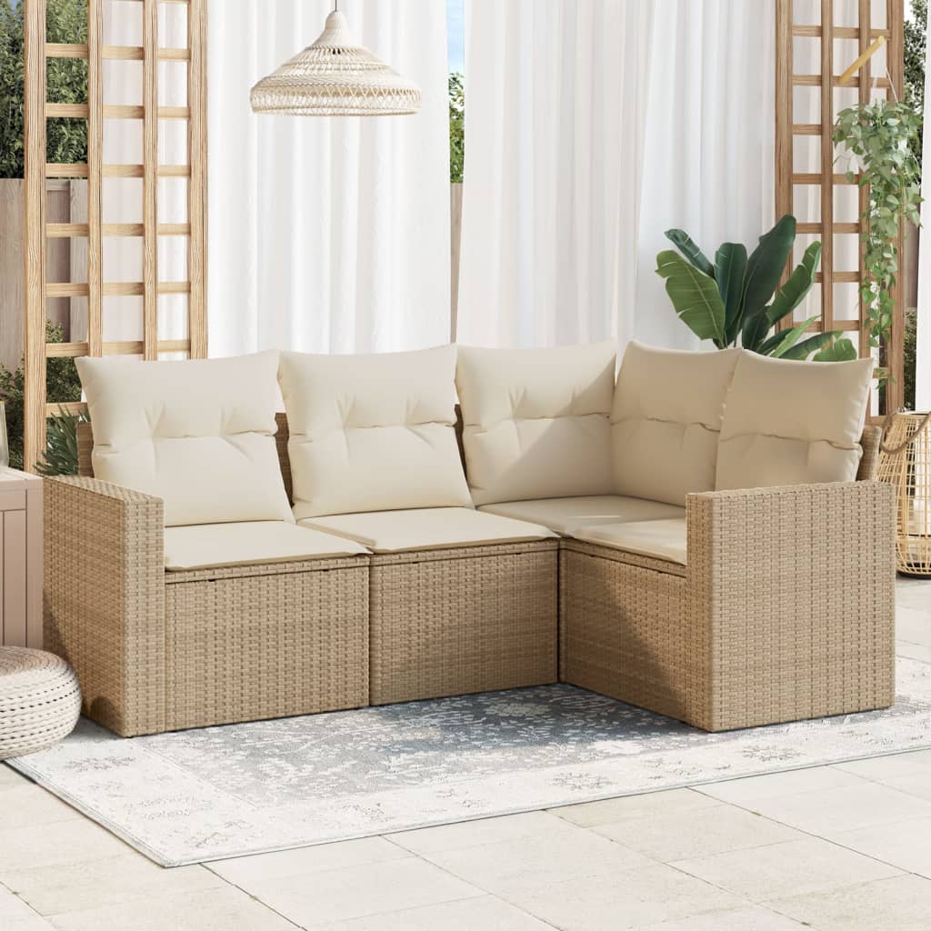 Salon de jardin avec coussins 4 pcs beige résine tressée