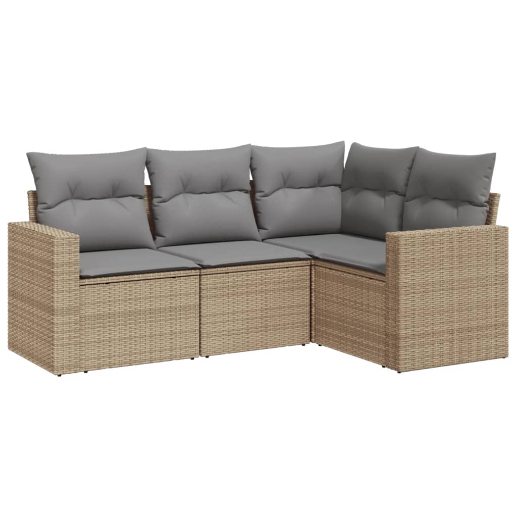 Salon de jardin avec coussins 4 pcs beige résine tressée