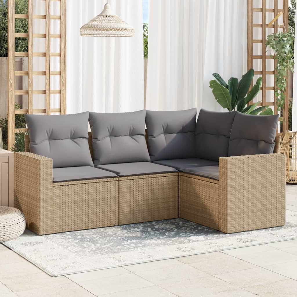 Salon de jardin avec coussins 4 pcs beige résine tressée