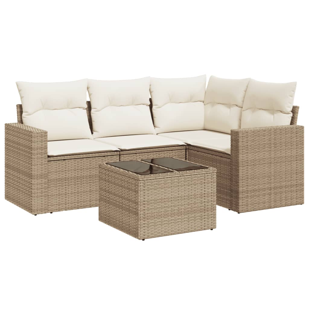 Salon de jardin avec coussins 5 pcs beige résine tressée