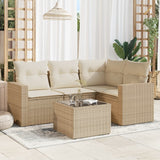 Salon de jardin avec coussins 5 pcs beige résine tressée