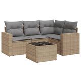 Salon de jardin avec coussins 5 pcs beige résine tressée