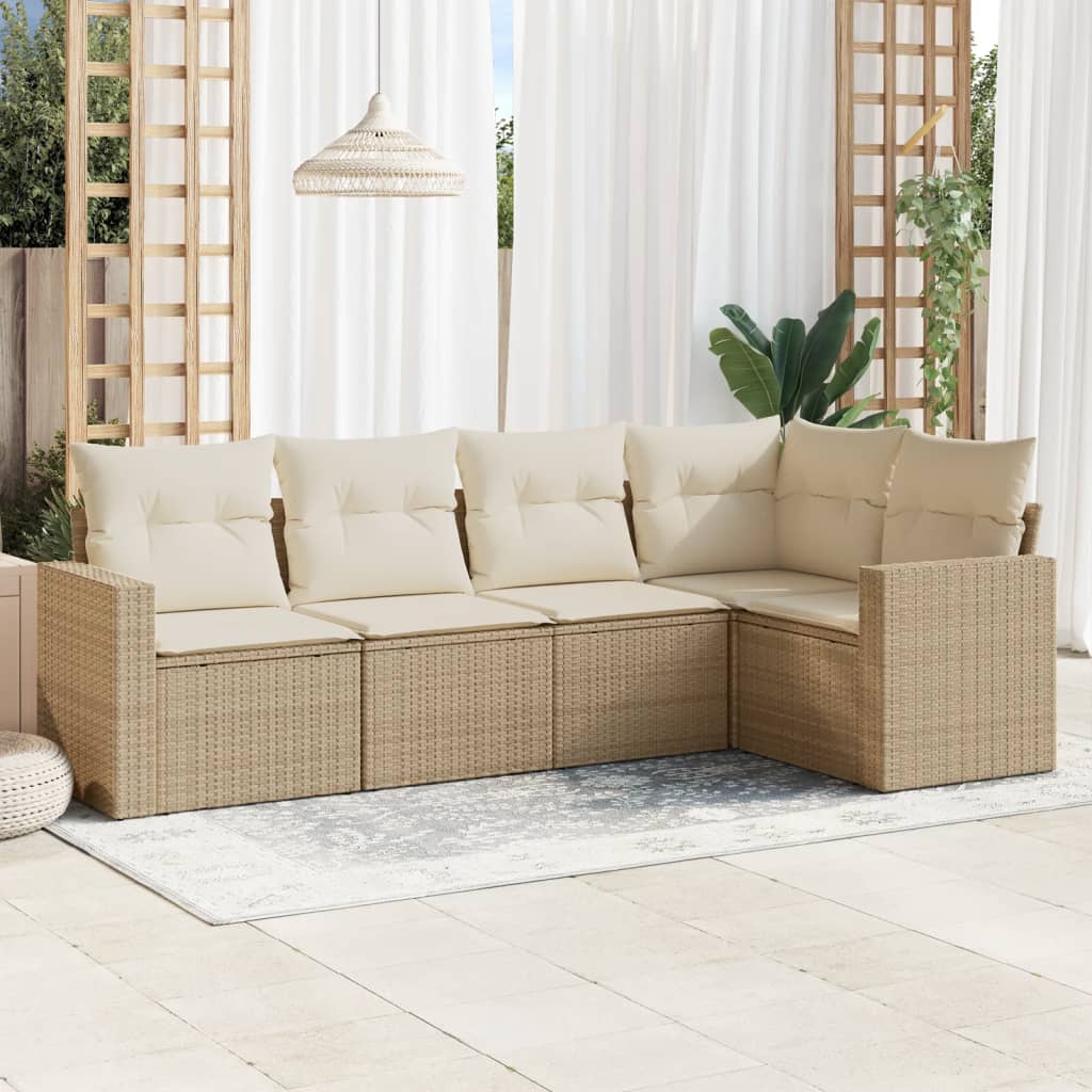 Salon de jardin avec coussins 5 pcs beige résine tressée