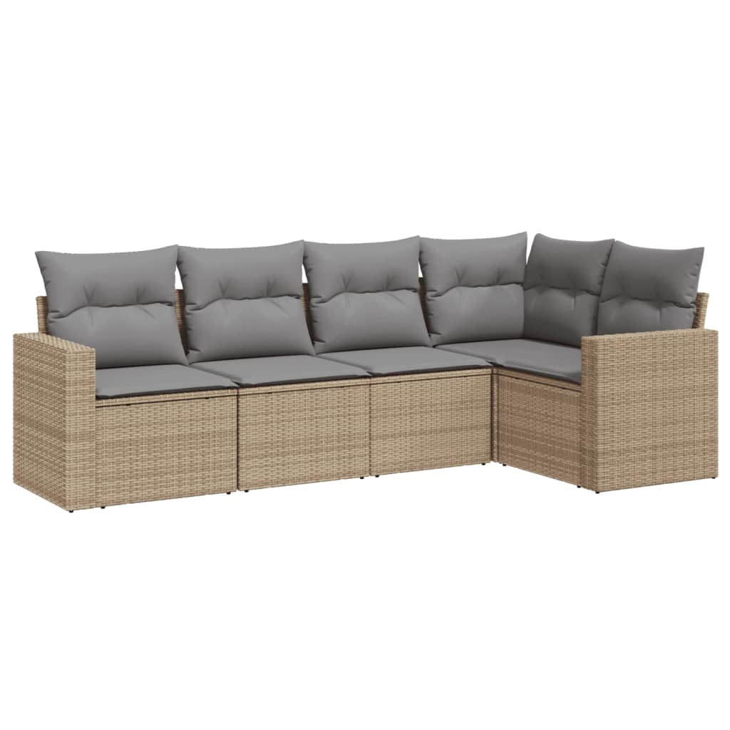 Salon de jardin avec coussins 5 pcs beige résine tressée