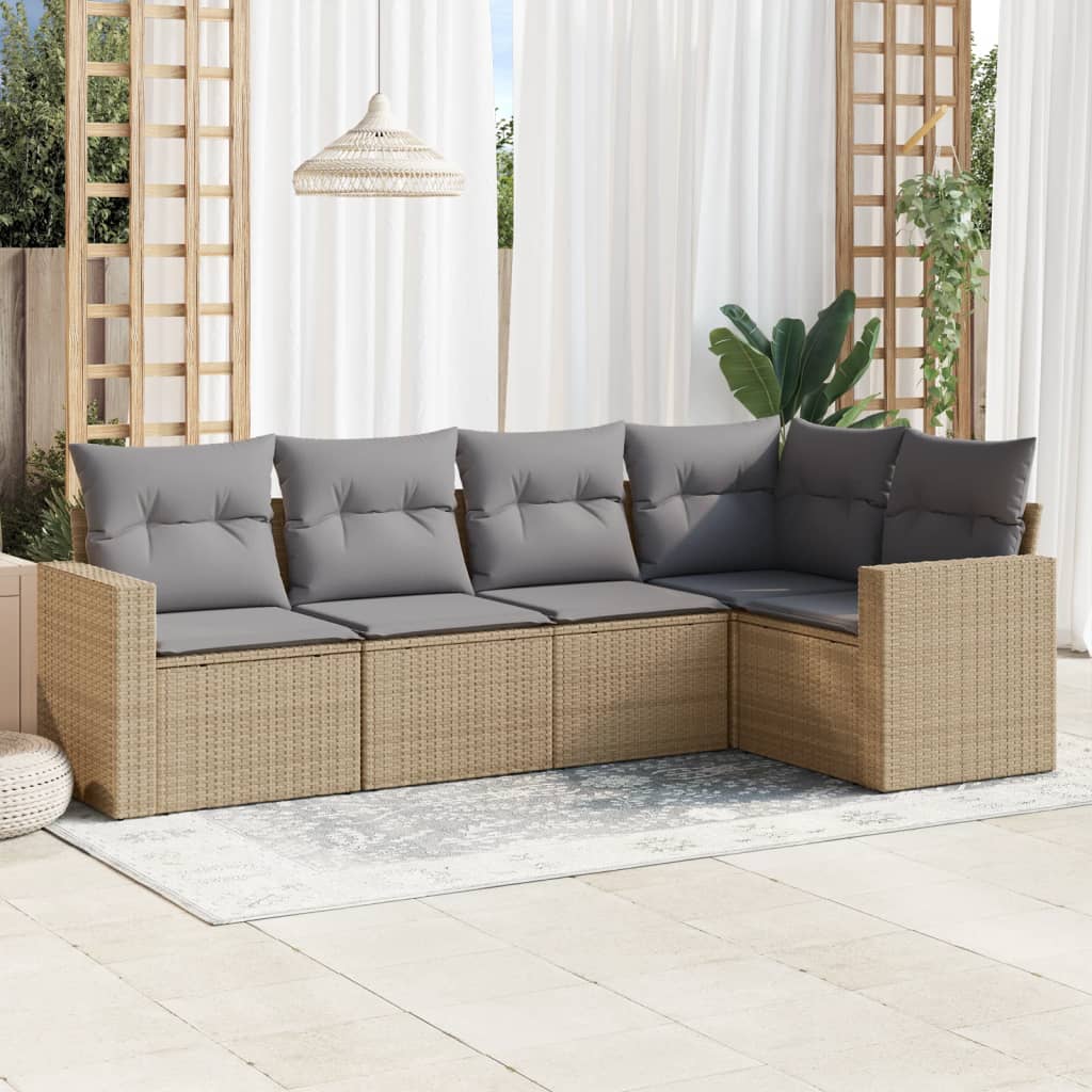 Salon de jardin avec coussins 5 pcs beige résine tressée