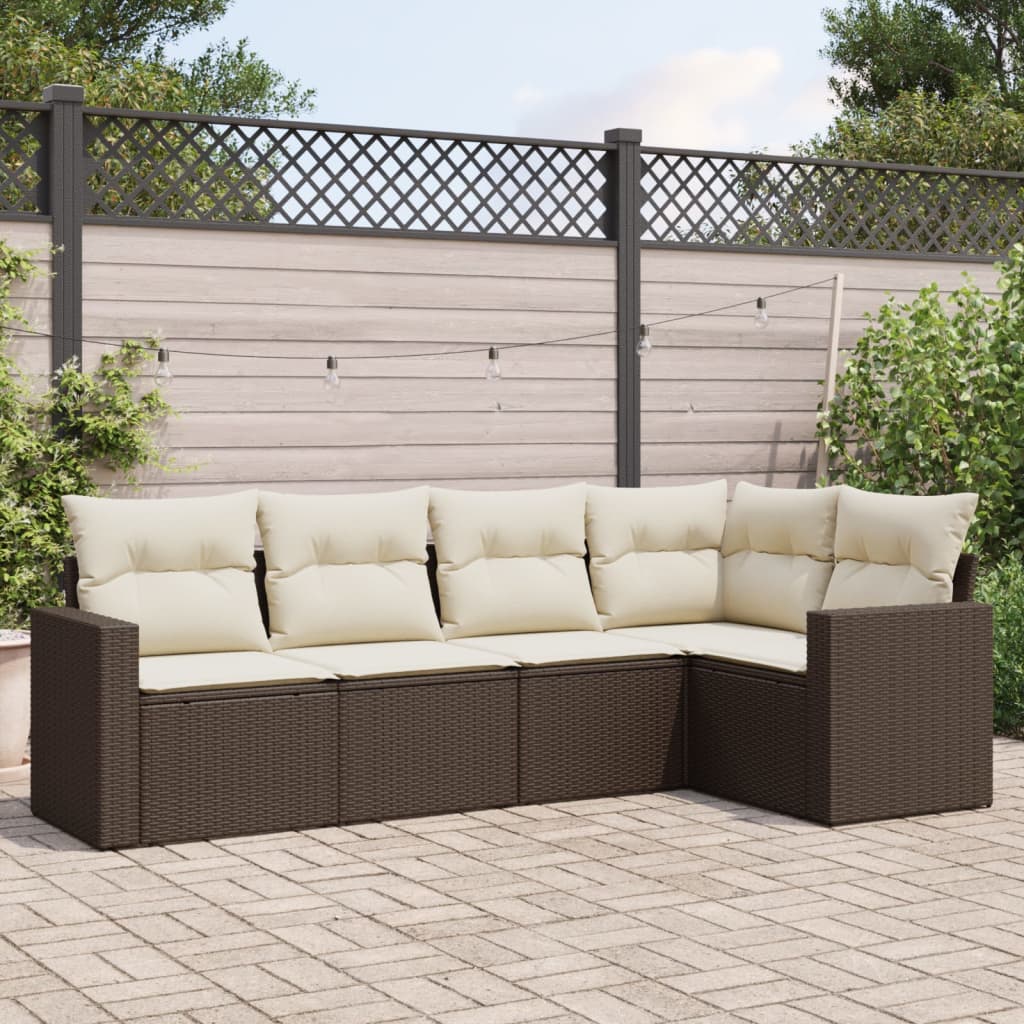 Salon de jardin avec coussins 5 pcs marron résine tressée