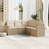 Salon de jardin avec coussins 5 pcs beige résine tressée