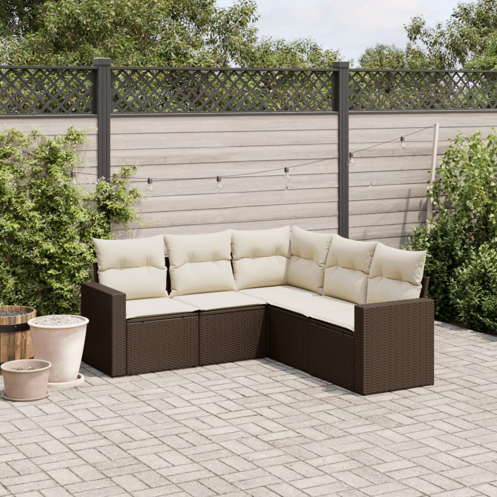 Salon de jardin avec coussins 5 pcs marron résine tressée