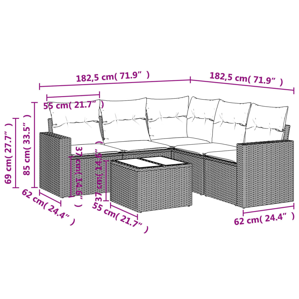 Salon de jardin 6 pcs avec coussins noir résine tressée