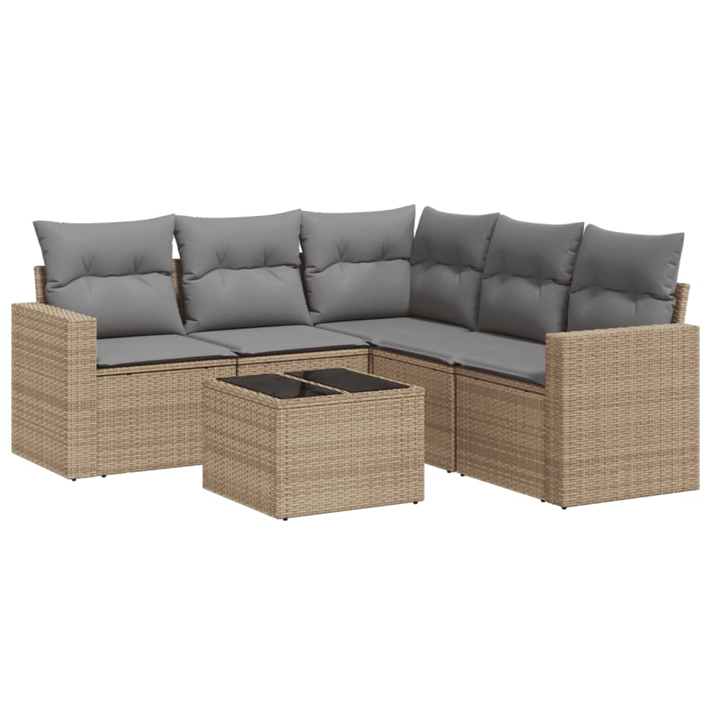 Salon de jardin avec coussins 6 pcs beige résine tressée