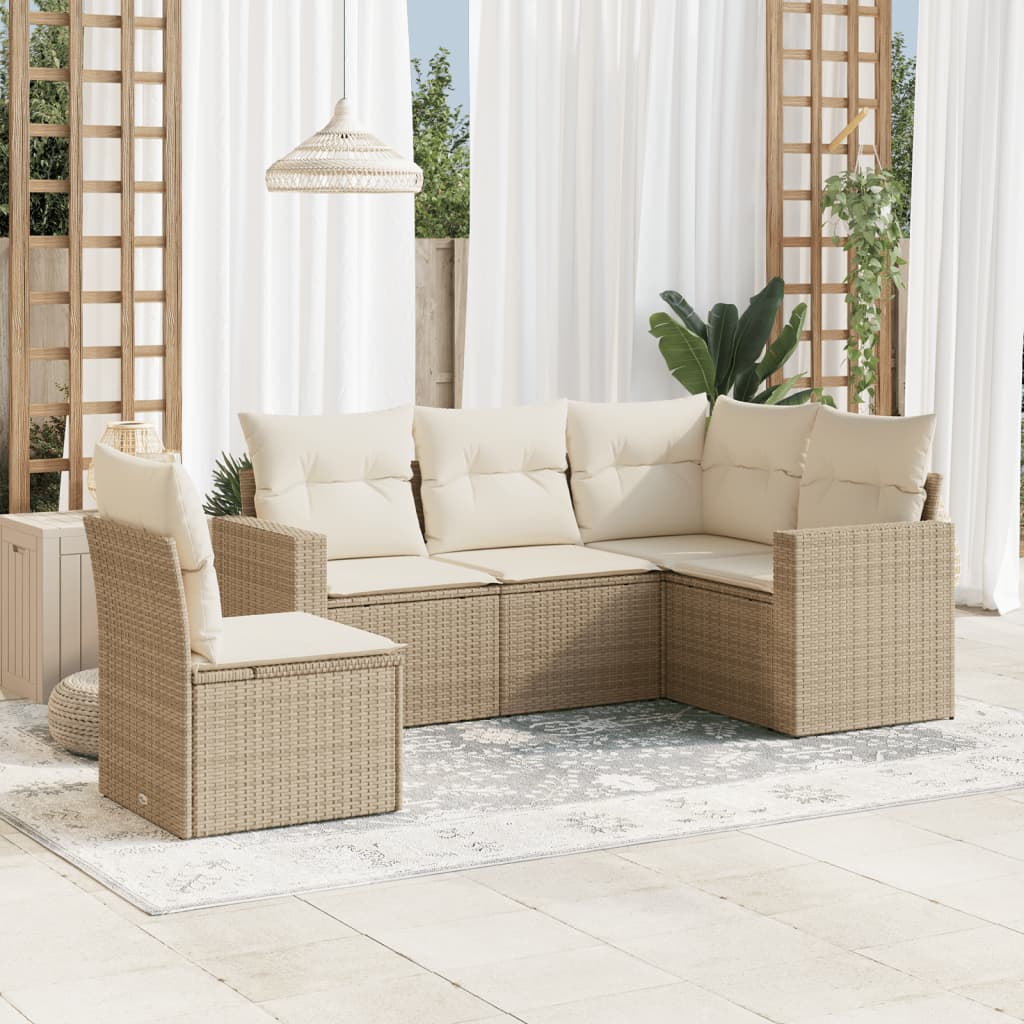 Salon de jardin avec coussins 5 pcs beige résine tressée