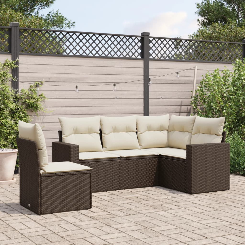 Salon de jardin avec coussins 5 pcs marron résine tressée