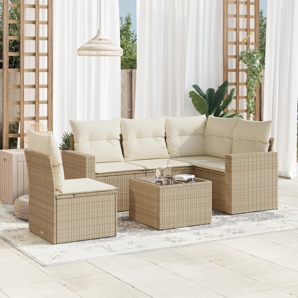 Salon de jardin avec coussins 6 pcs beige résine tressée