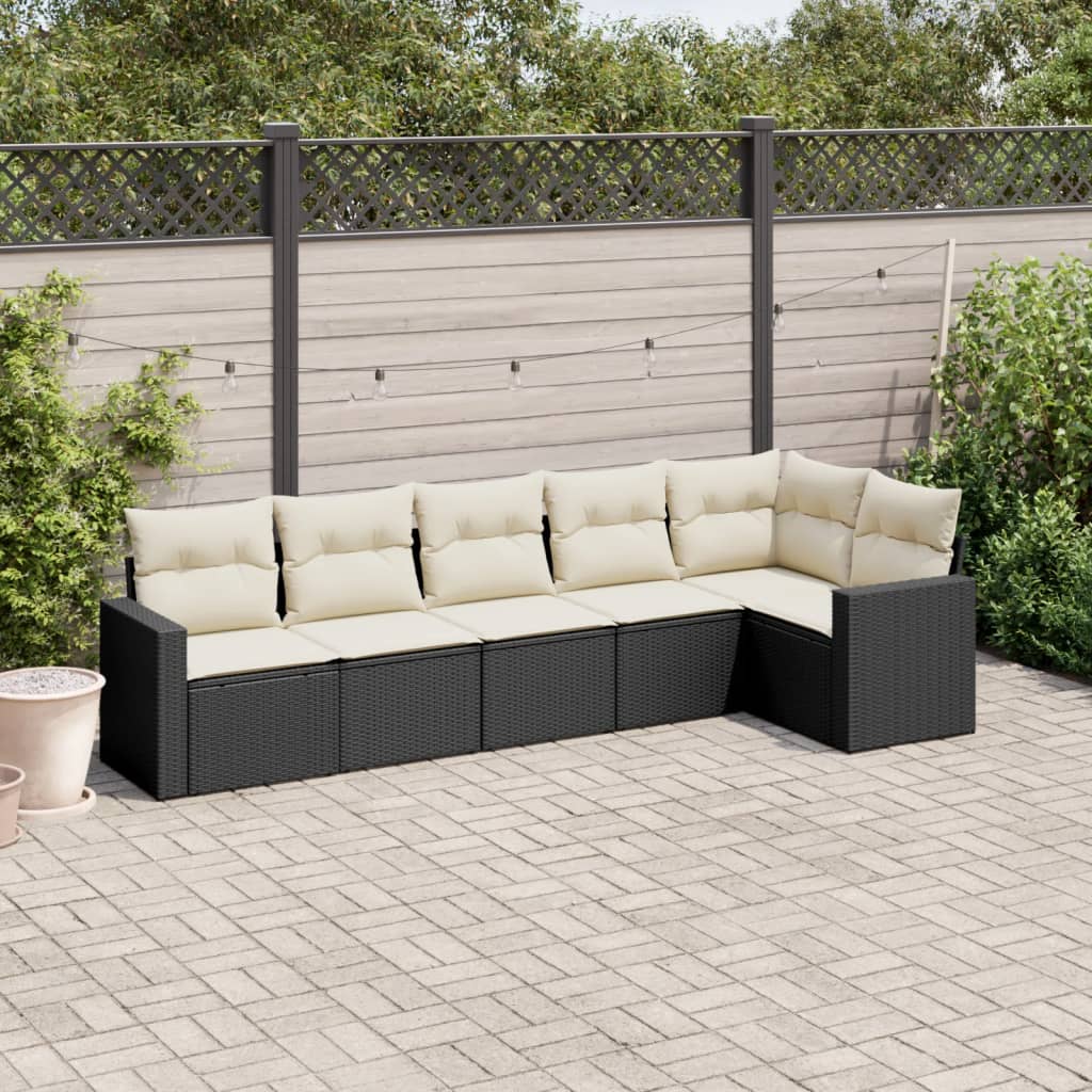 Salon de jardin 6 pcs avec coussins noir résine tressée