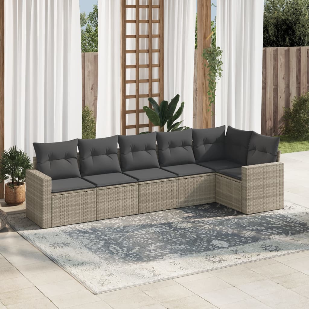 Salon de jardin 6 pcs avec coussins gris clair résine tressée