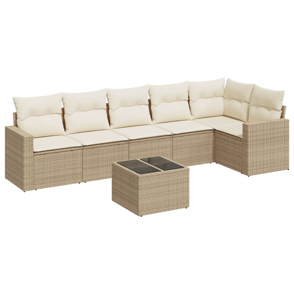 Salon de jardin avec coussins 7 pcs beige résine tressée