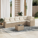 Salon de jardin avec coussins 7 pcs beige résine tressée