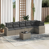 Salon de jardin avec coussins 7 pcs gris résine tressée