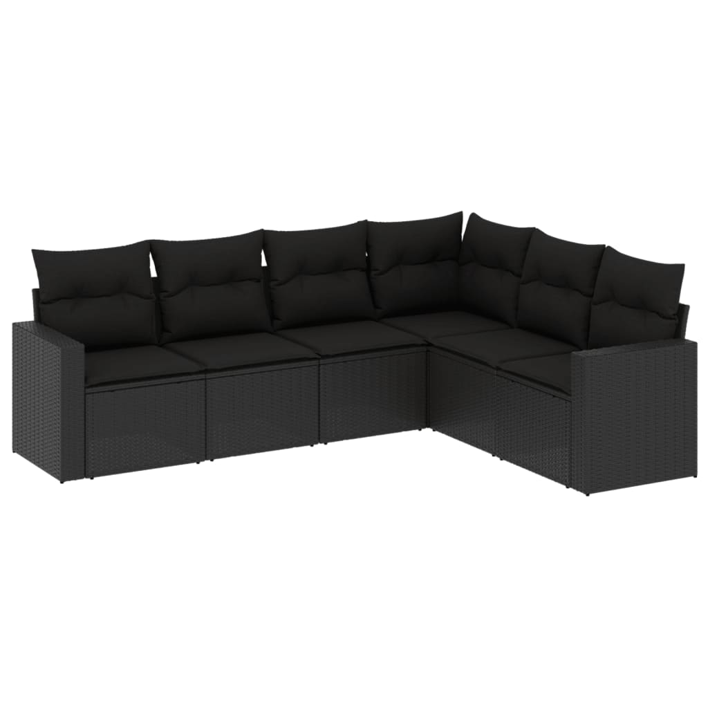 Salon de jardin 6 pcs avec coussins noir résine tressée