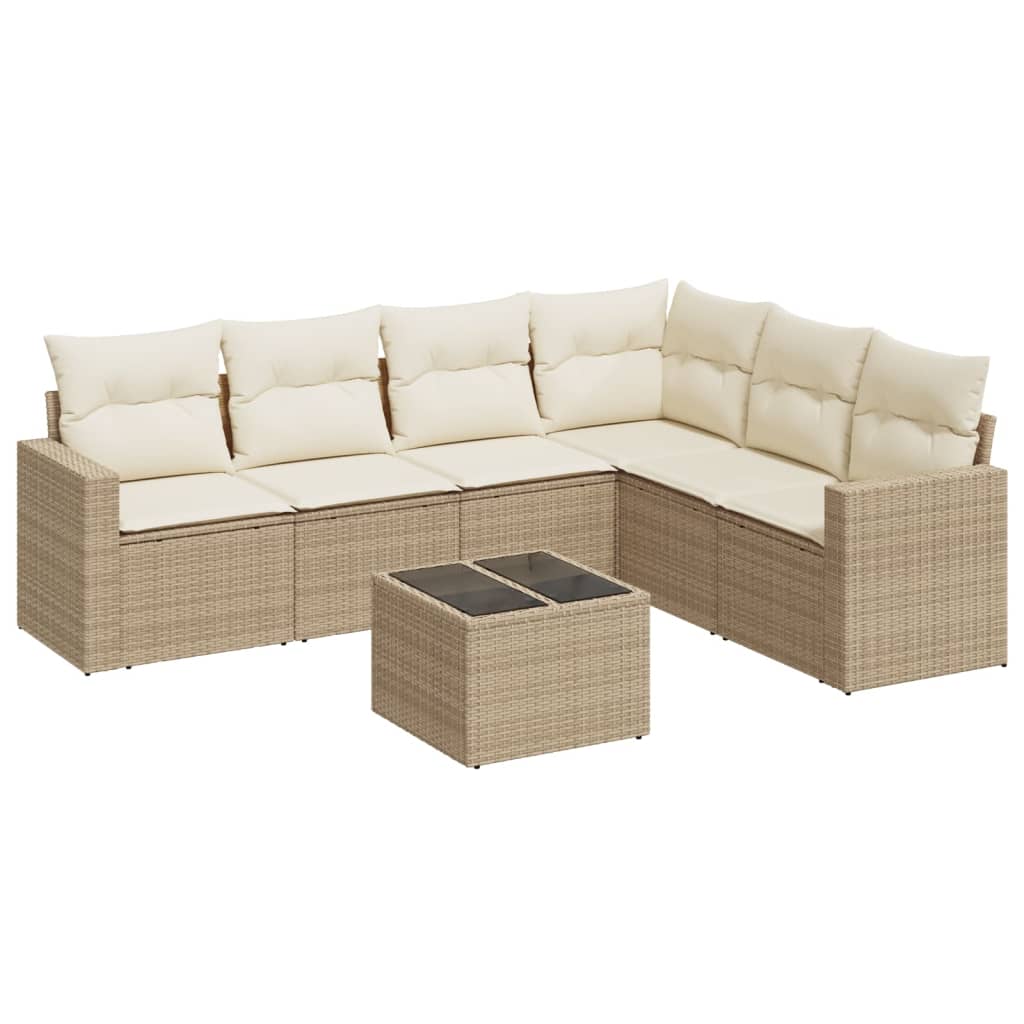 Salon de jardin avec coussins 7 pcs beige résine tressée