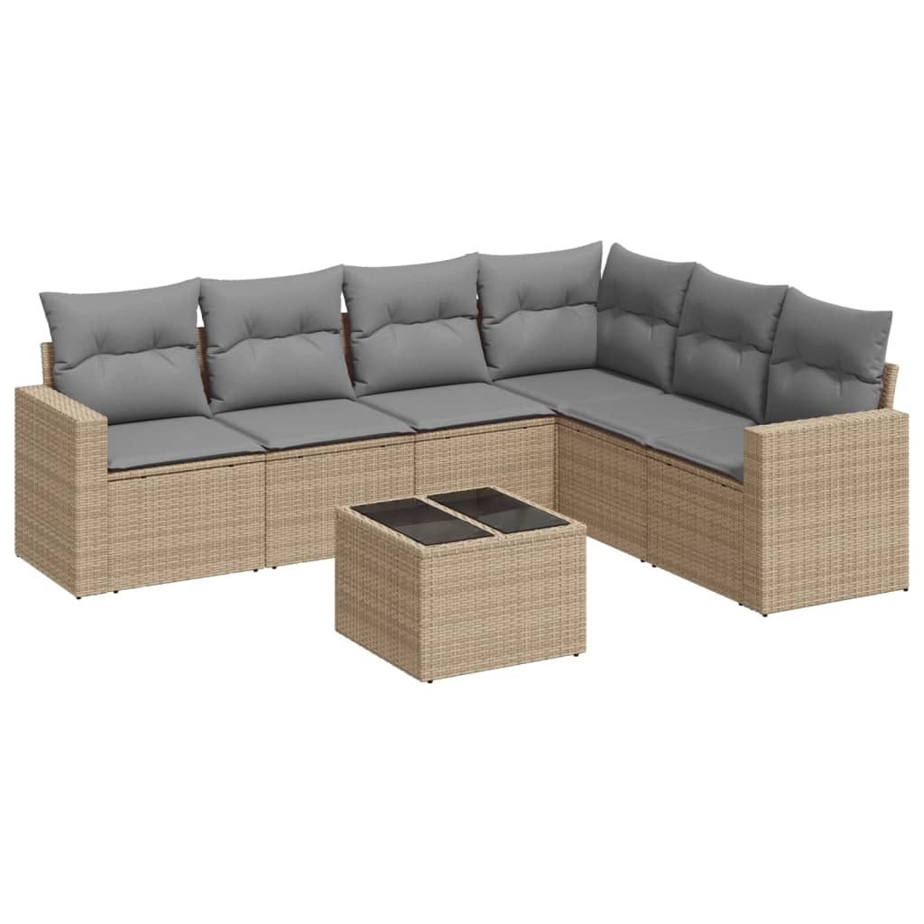 Salon de jardin avec coussins 7 pcs beige résine tressée