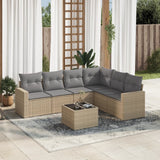 Salon de jardin avec coussins 7 pcs beige résine tressée