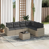 Salon de jardin avec coussins 7 pcs gris clair résine tressée