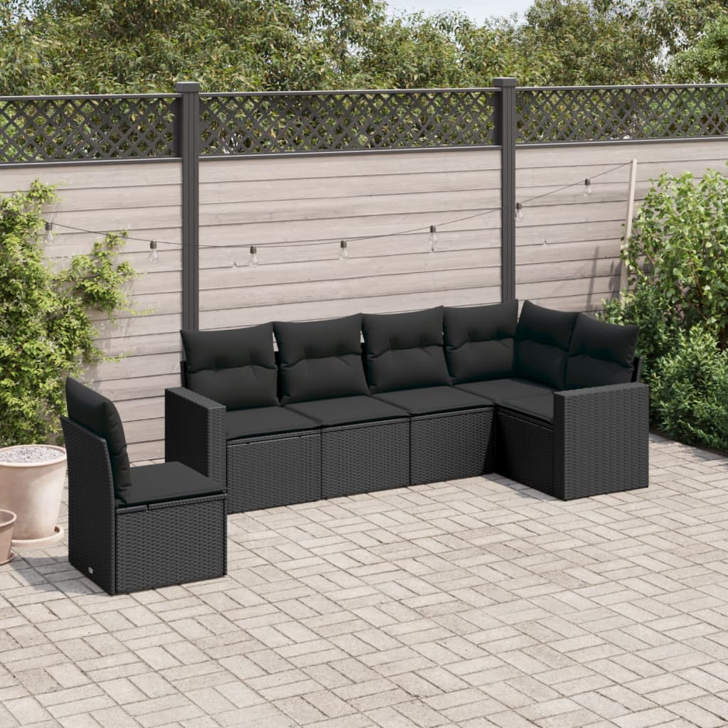 Salon de jardin 6 pcs avec coussins noir résine tressée