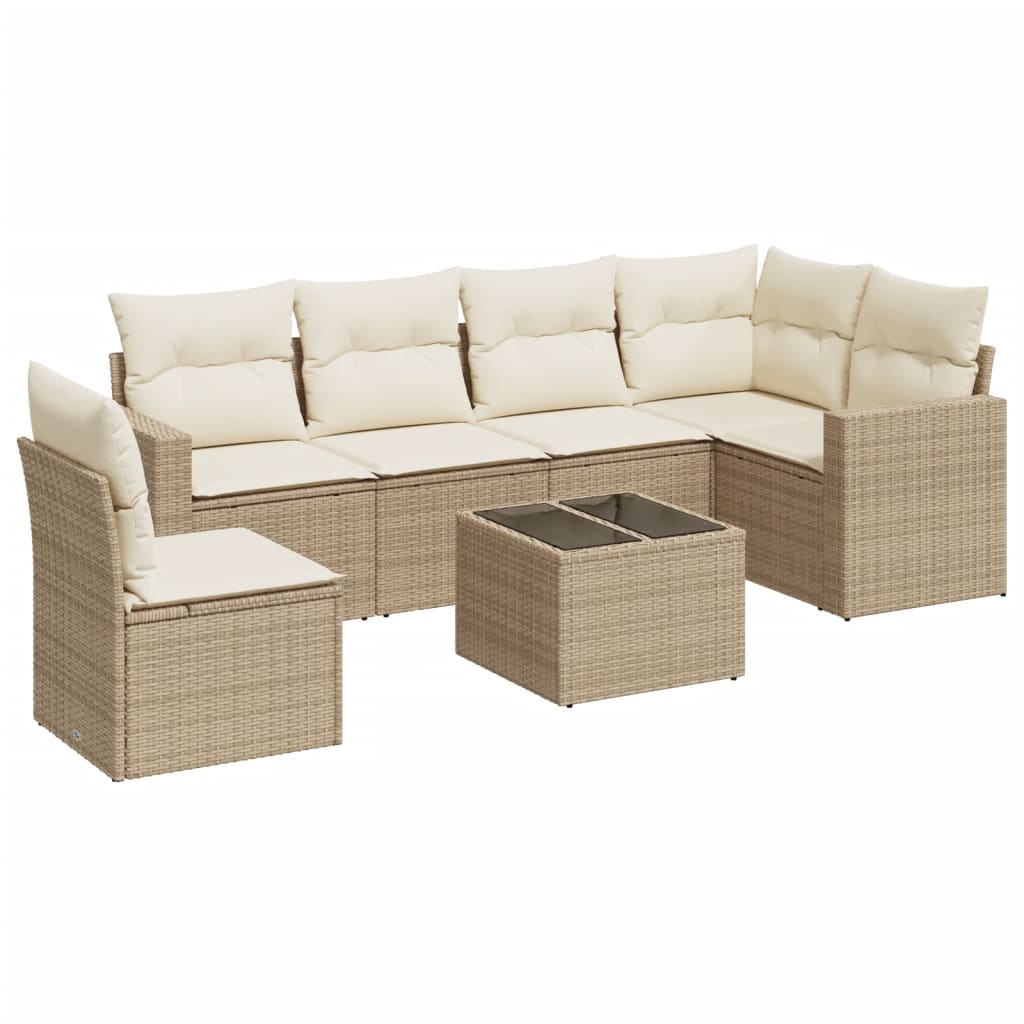 Salon de jardin avec coussins 7 pcs beige résine tressée