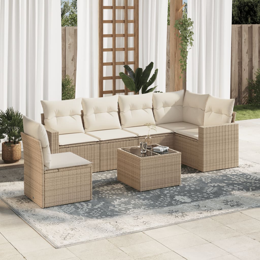 Salon de jardin avec coussins 7 pcs beige résine tressée