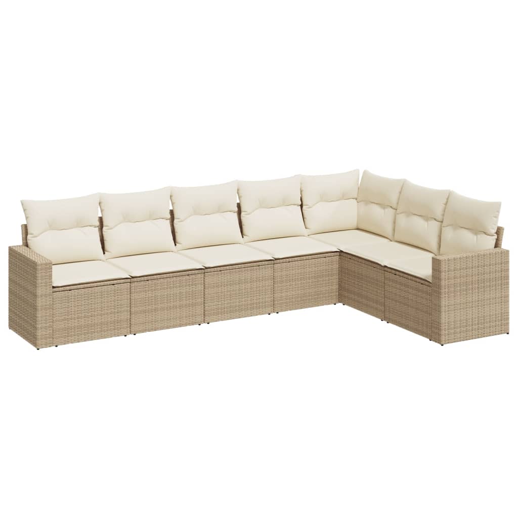 Salon de jardin avec coussins 7 pcs beige résine tressée