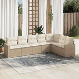 Salon de jardin avec coussins 7 pcs beige résine tressée