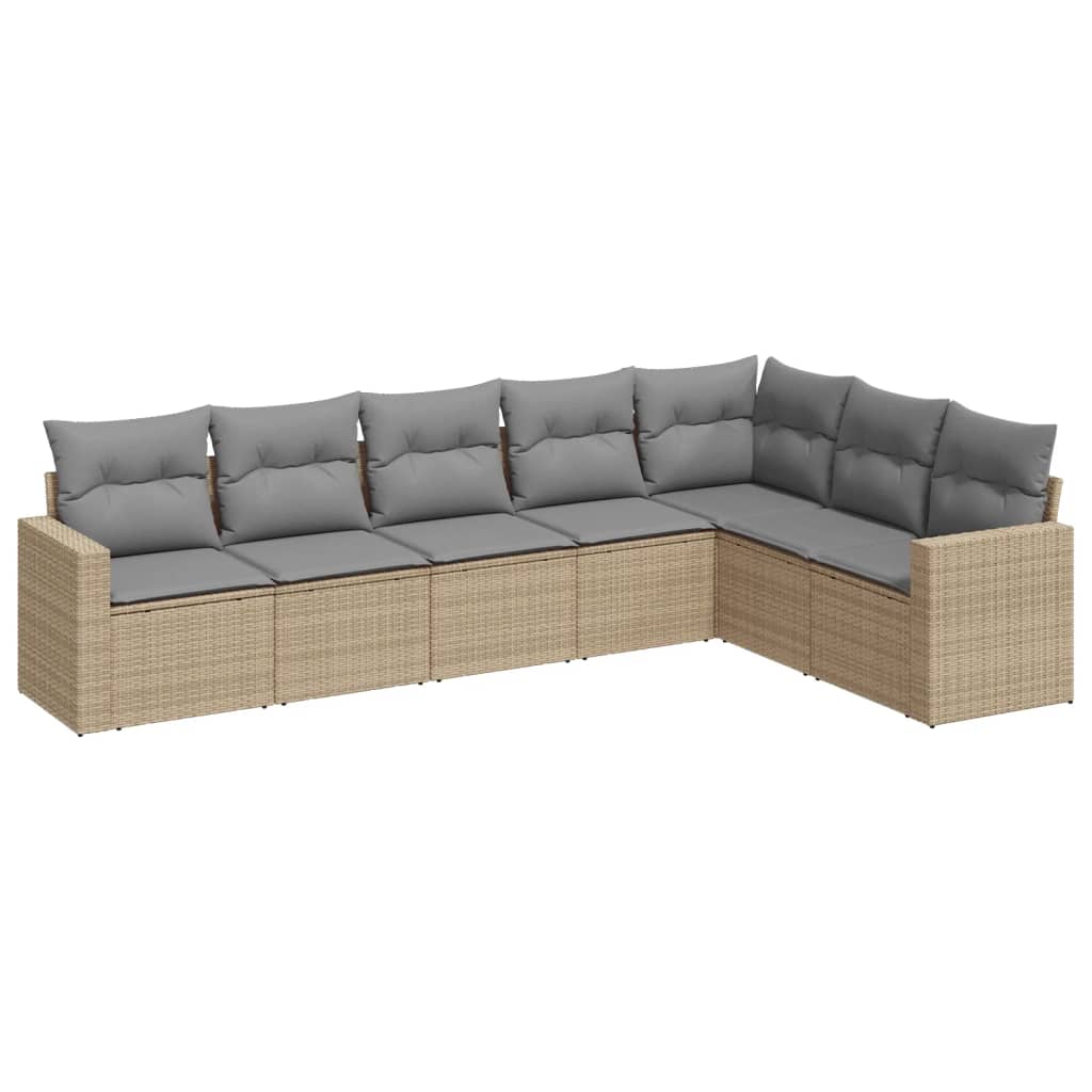 Salon de jardin avec coussins 7 pcs beige résine tressée