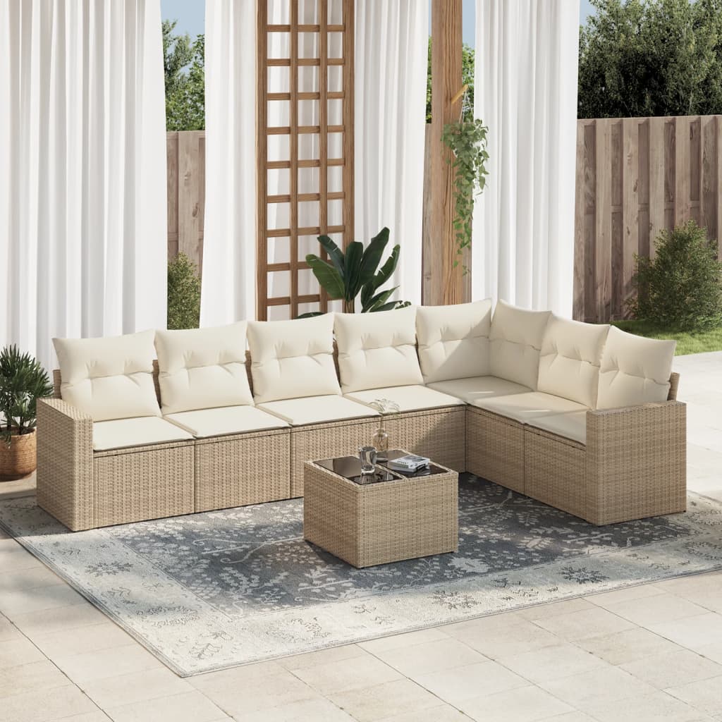 Salon de jardin avec coussins 8 pcs beige résine tressée