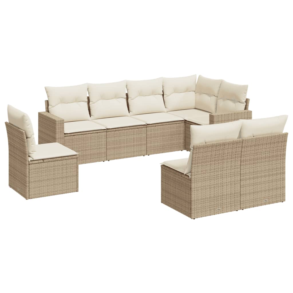 Salon de jardin avec coussins 8 pcs beige résine tressée