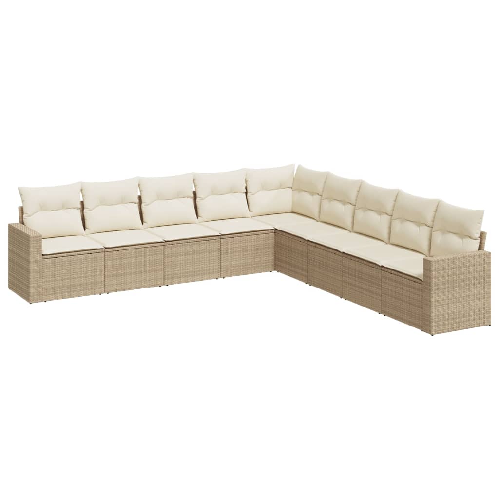 Salon de jardin avec coussins 9 pcs beige résine tressée