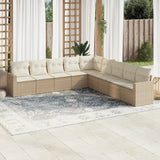 Salon de jardin avec coussins 9 pcs beige résine tressée