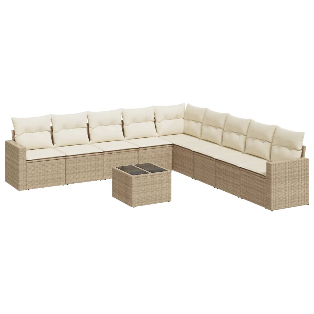 Salon de jardin avec coussins 10 pcs beige résine tressée