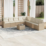 Salon de jardin avec coussins 10 pcs beige résine tressée