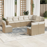 Salon de jardin avec coussins 10 pcs beige résine tressée