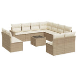 Salon de jardin avec coussins 12 pcs beige résine tressée