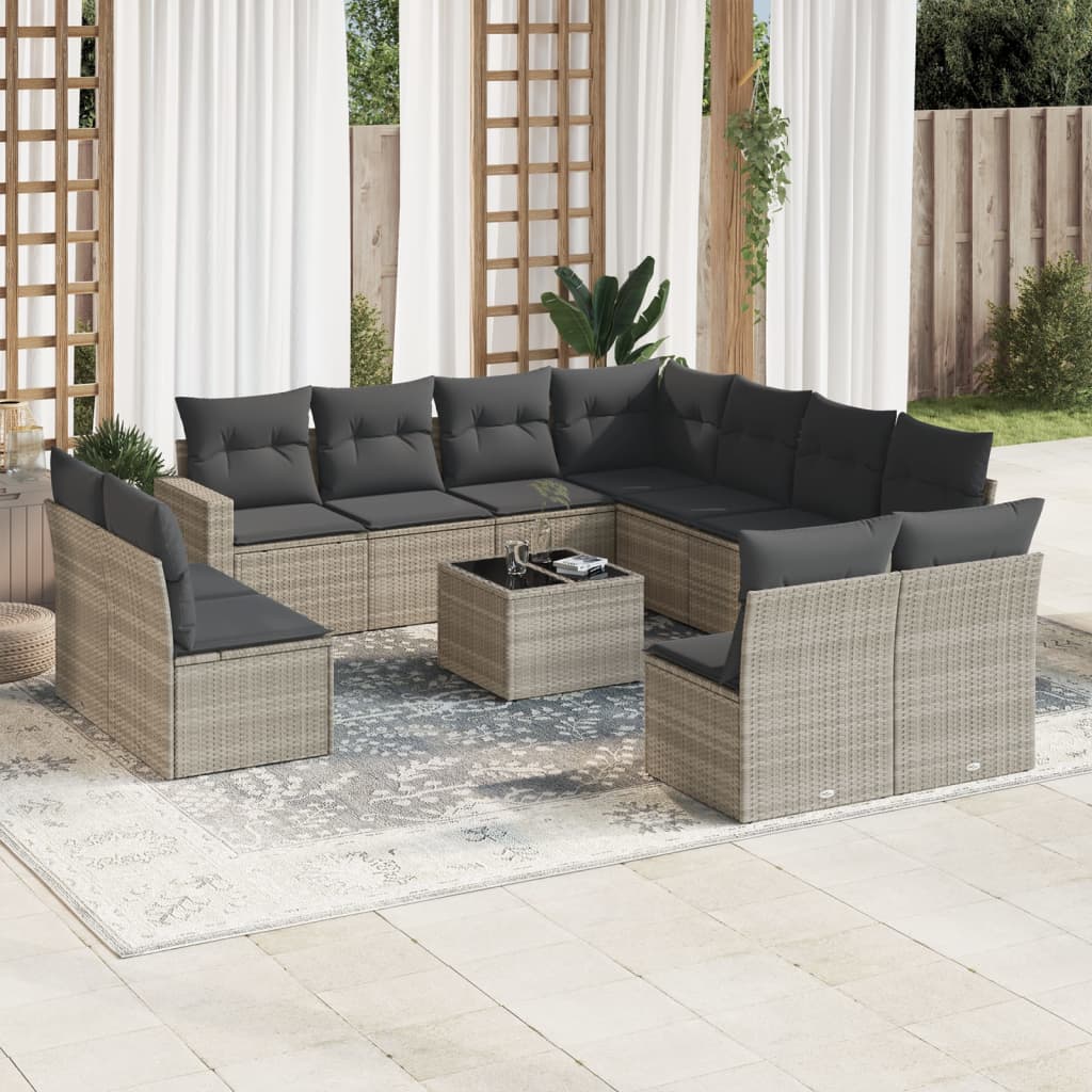 Salon de jardin avec coussins 12 pcs gris clair résine tressée