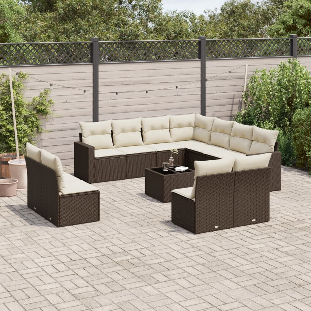 Salon de jardin avec coussins 12 pcs marron résine tressée