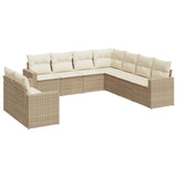 Salon de jardin avec coussins 9 pcs beige résine tressée