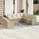 Salon de jardin avec coussins 9 pcs beige résine tressée